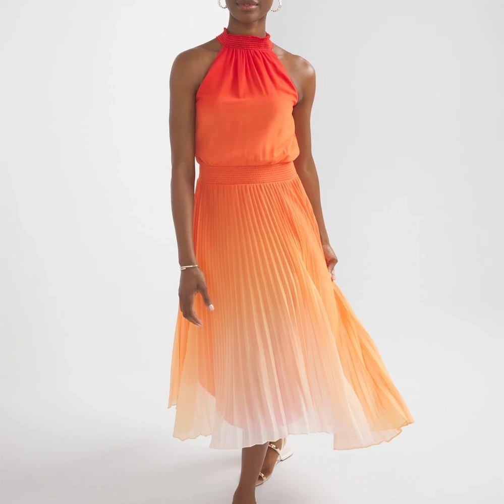 WHBM Orange Ombre Halter Midi/Maxi Dress